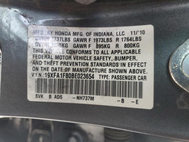 19XFA1F80BE023654 - 2011 HONDA CIVIC EX GRAY photo 12