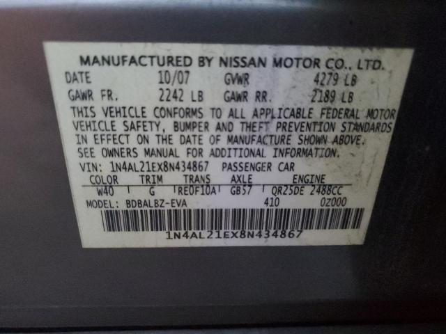 1N4AL21EX8N434867 - 2008 NISSAN ALTIMA 2.5 GRAY photo 13