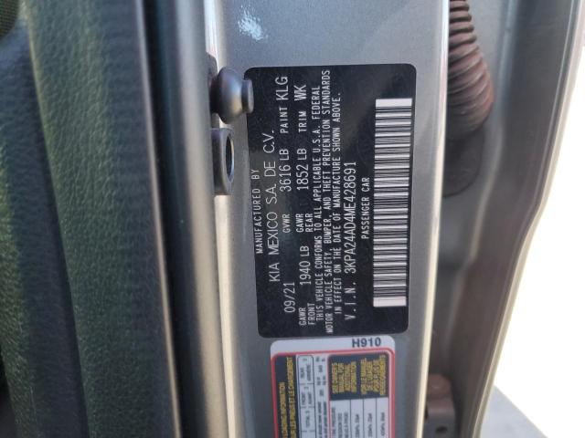 3KPA24AD4ME428691 - 2021 KIA RIO LX GRAY photo 12