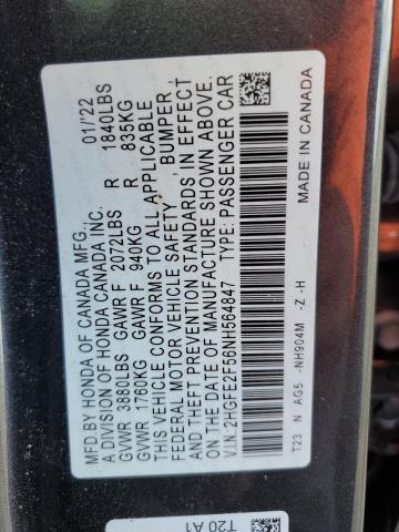 2HGFE2F56NH564847 - 2022 HONDA CIVIC SPORT 灰色 照片 12
