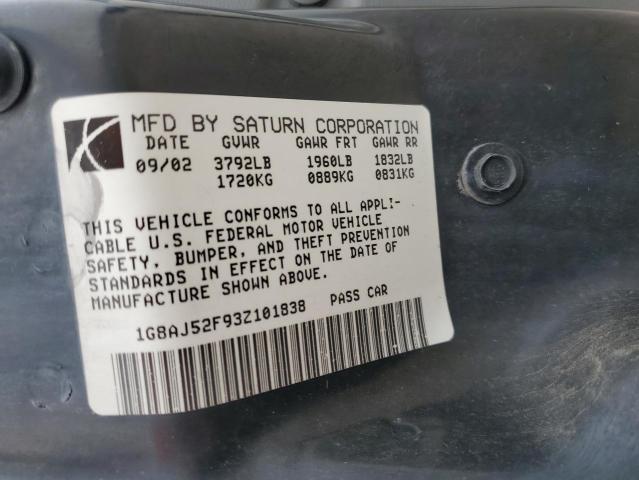 1G8AJ52F93Z101838 - 2003 SATURN ION LEVEL 2 WHITE photo 12