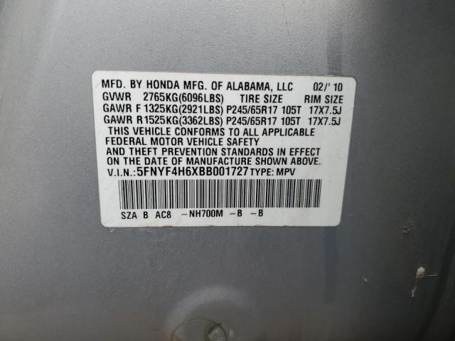 5FNYF4H6XBB001727 - 2011 HONDA PILOT EXL SILVER photo 13