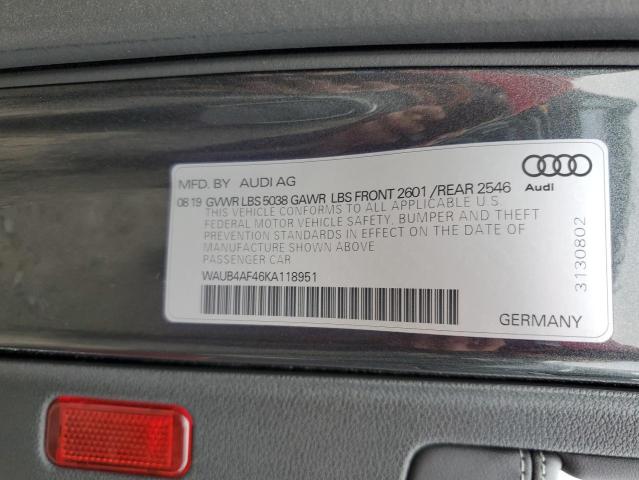 WAUB4AF46KA118951 - 2019 AUDI S4 PREMIUM PLUS GRAY photo 13