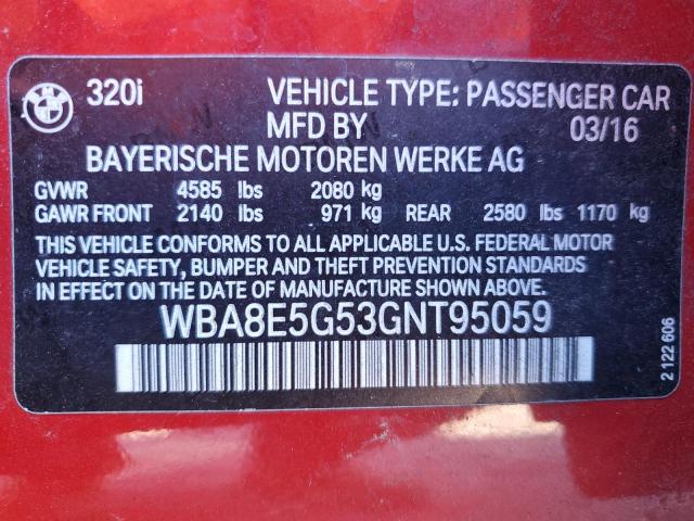 WBA8E5G53GNT95059 - 2016 BMW 320 XI RED photo 12