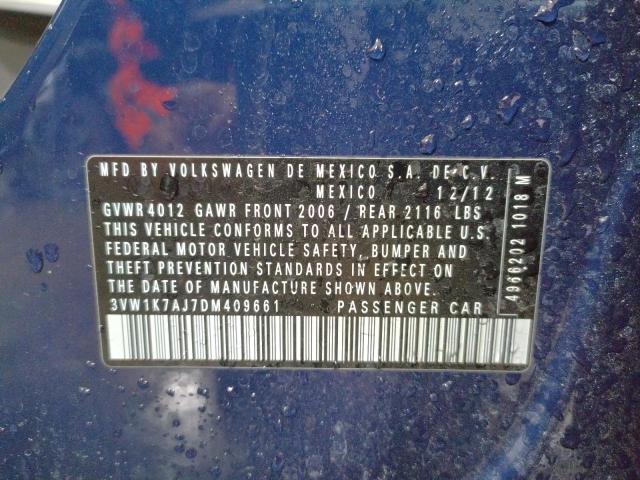 3VW1K7AJ7DM409661 - 2013 VOLKSWAGEN JETTA BASE Կապույտ լուսանկար 13