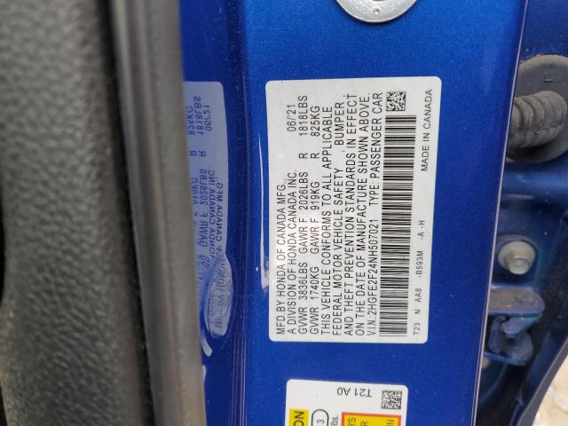 2HGFE2F24NH507021 - 2022 HONDA CIVIC LX BLUE photo 12