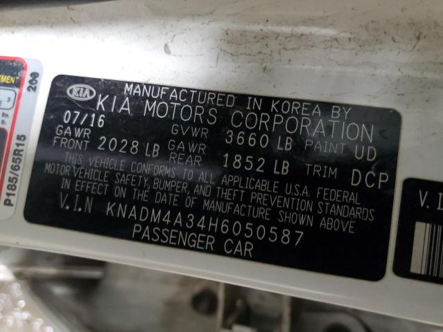 KNADM4A34H6050587 - 2017 KIA RIO LX WHITE photo 12