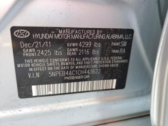 5NPEB4AC1CH443622 - 2012 HYUNDAI SONATA GLS SILVER photo 12