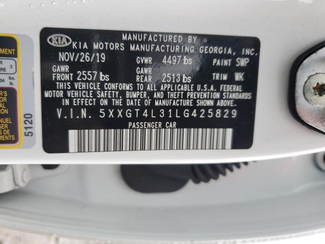 5XXGT4L31LG425829 - 2020 KIA OPTIMA LX WHITE photo 13