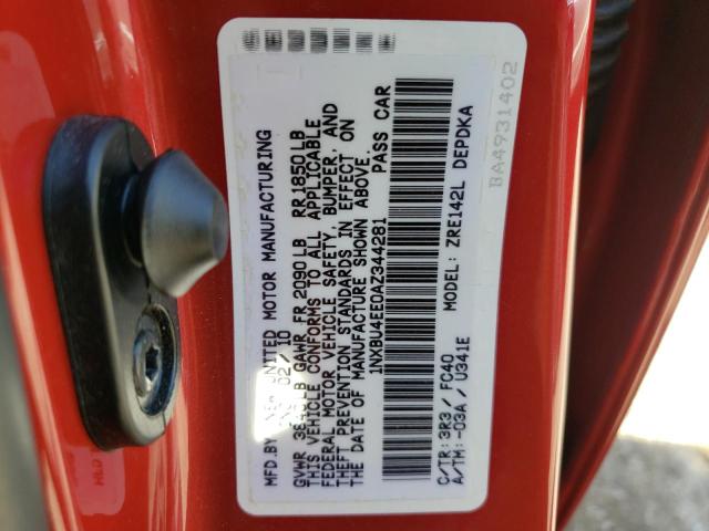 1NXBU4EE0AZ344281 - 2010 TOYOTA COROLLA BASE 红色 照片 10