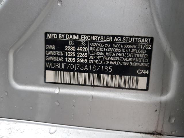 WDBUF70J73A187185 - 2003 MERCEDES-BENZ E 500 SILVER photo 12