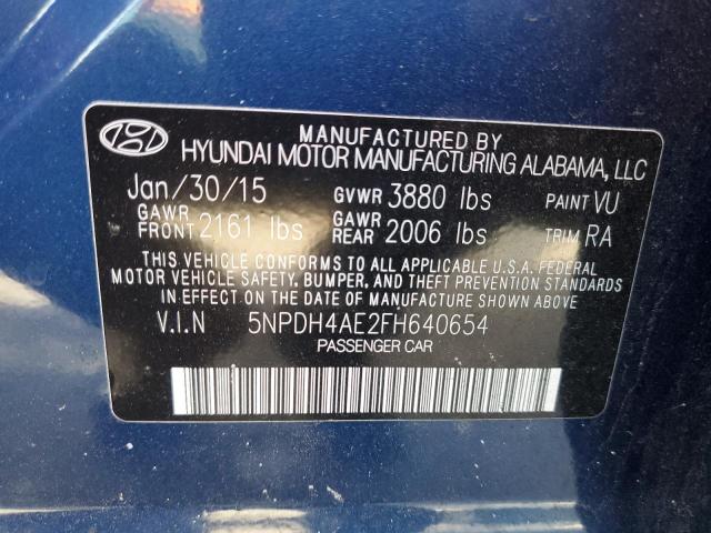 5NPDH4AE2FH640654 - 2015 HYUNDAI ELANTRA SE BLUE photo 12