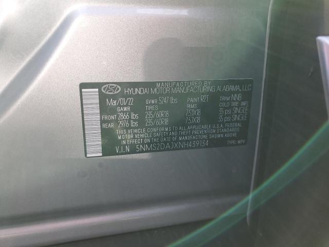 5NMS2DAJXNH439134 - 2022 HYUNDAI SANTA FE SEL Արծաթագույն լուսանկար 12