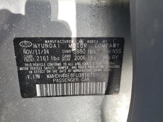 KMHDH4AE8FU381671 - 2015 HYUNDAI ELANTRA SE GRAY photo 12