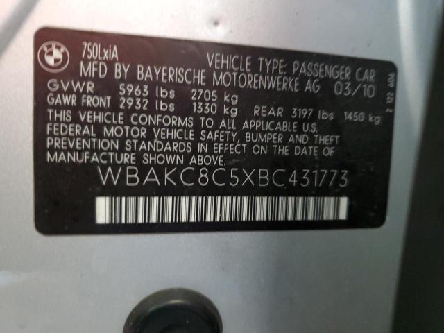 WBAKC8C5XBC431773 - 2011 BMW 750 LI LXI SILVER photo 12