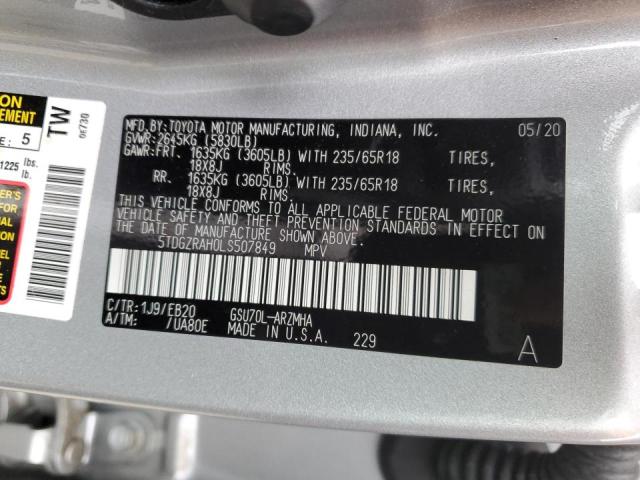 5TDGZRAH0LS507849 - 2020 TOYOTA HIGHLANDER XLE SILVER photo 13