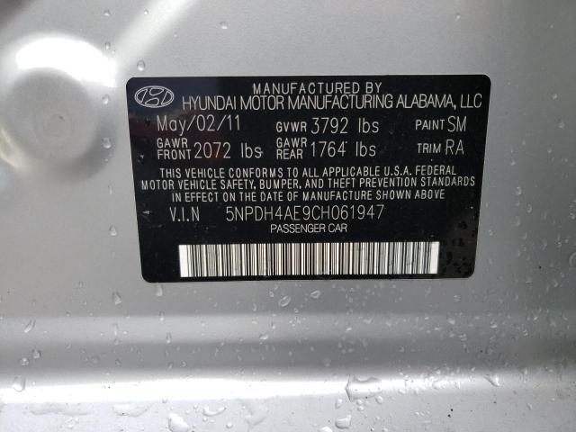 5NPDH4AE9CH061947 - 2012 HYUNDAI ELANTRA GLS GRAY photo 12