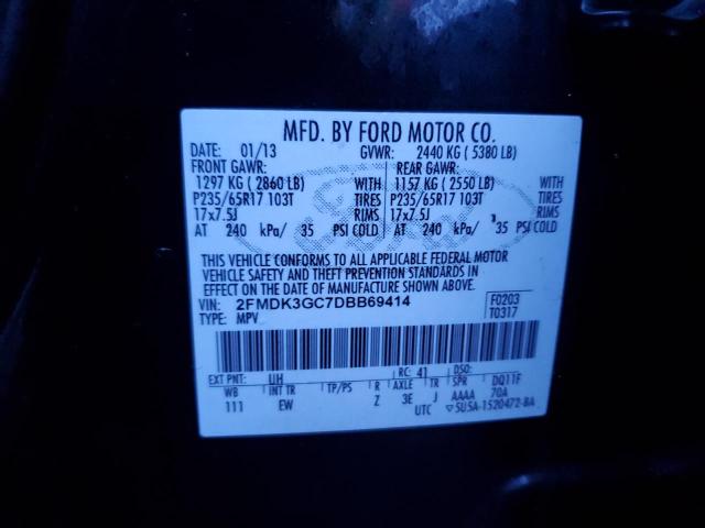 2FMDK3GC7DBB69414 - 2013 FORD EDGE SE BLACK photo 12