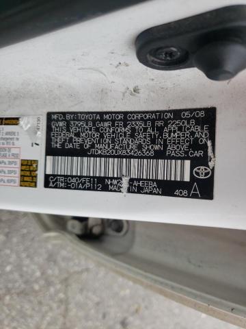 JTDKB20UX83426368 - 2008 TOYOTA PRIUS WHITE photo 12