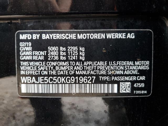 WBAJE5C50KG919627 - 2019 BMW 540 I BLACK photo 12
