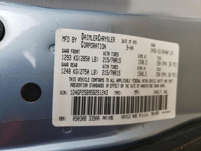 1D4GP25B95B251243 - 2005 DODGE GRAND CARA BLUE photo 13