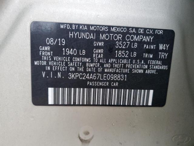 3KPC24A67LE098831 - 2020 HYUNDAI ACCENT SE BEIGE photo 12