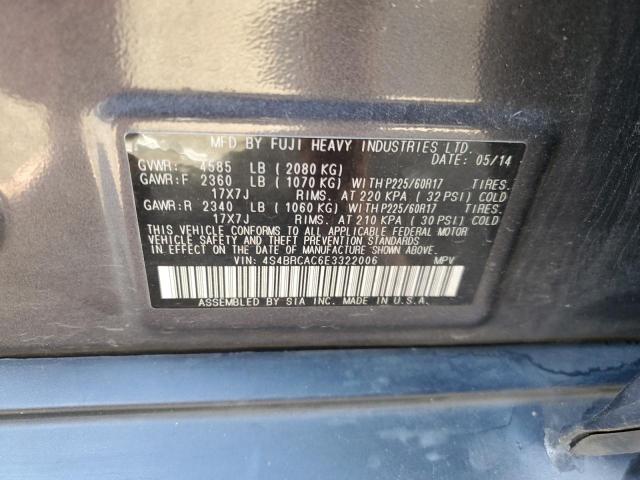 4S4BRCAC6E3322006 - 2014 SUBARU OUTBACK 2.5I GRAY photo 13