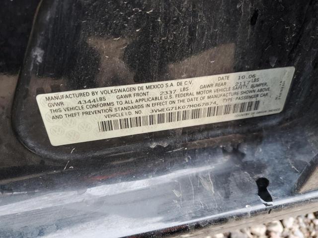 3VWEG71K07M067874 - 2007 VOLKSWAGEN JETTA WOLFSBURG 黑色 照片 12