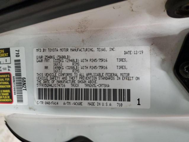 5TFRX5GN4LX174716 - 2020 TOYOTA TACOMA ACCESS CAB WHITE photo 12