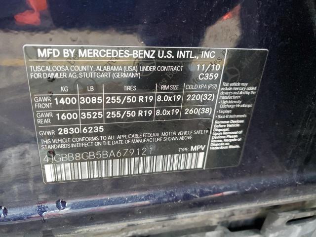 4JGBB8GB5BA679121 - 2011 MERCEDES-BENZ ML 350 4MATIC BLUE photo 12