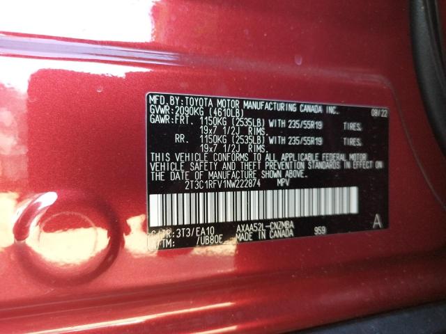 2T3C1RFV1NW222874 - 2022 TOYOTA RAV4 XLE PREMIUM RED photo 12