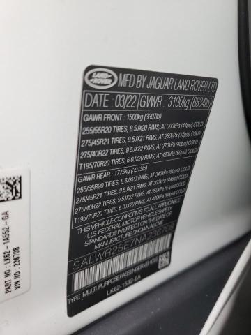 SALWR2SE7NA236708 - 2022 LAND ROVER RANGE ROVE WHITE photo 14