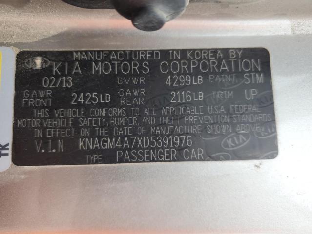 KNAGM4A7XD5391976 - 2013 KIA OPTIMA LX SILVER photo 12