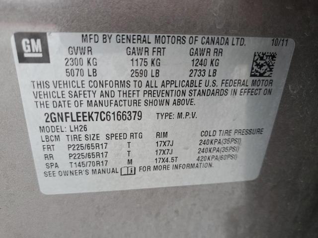 2GNFLEEK7C6166379 - 2012 CHEVROLET EQUINOX LT TAN photo 13