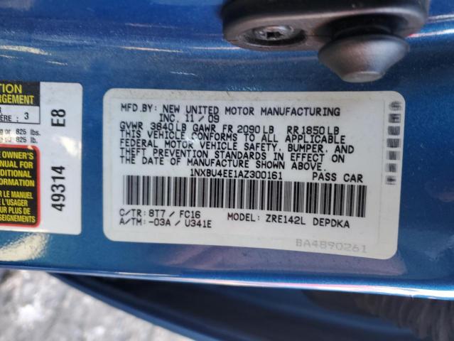 1NXBU4EE1AZ300161 - 2010 TOYOTA COROLLA BASE BLUE photo 12