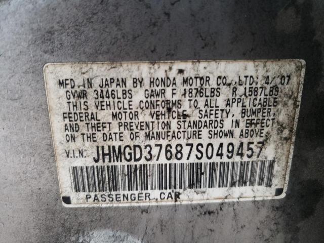 JHMGD37687S049457 - 2007 HONDA FIT S 银色 照片 13