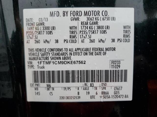 1FTMF1CM9DKE67562 - 2013 FORD F150 BLACK photo 12