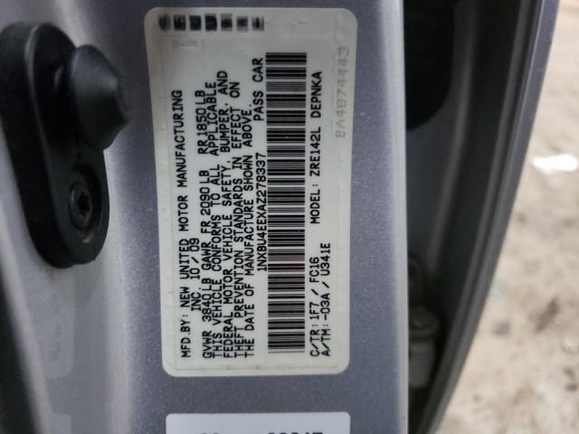 1NXBU4EEXAZ278337 - 2010 TOYOTA COROLLA BASE SILVER photo 12