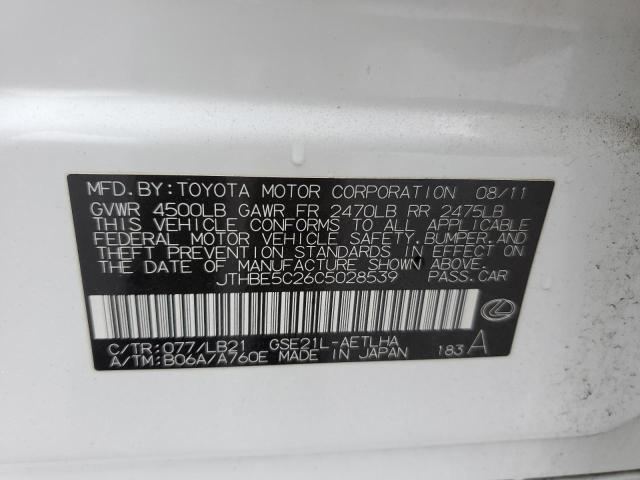 JTHBE5C26C5028539 - 2012 LEXUS IS 350 WHITE photo 13