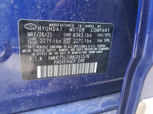 KMHC75LD9MU261576 - 2021 HYUNDAI IONIQ SEL BLUE photo 13