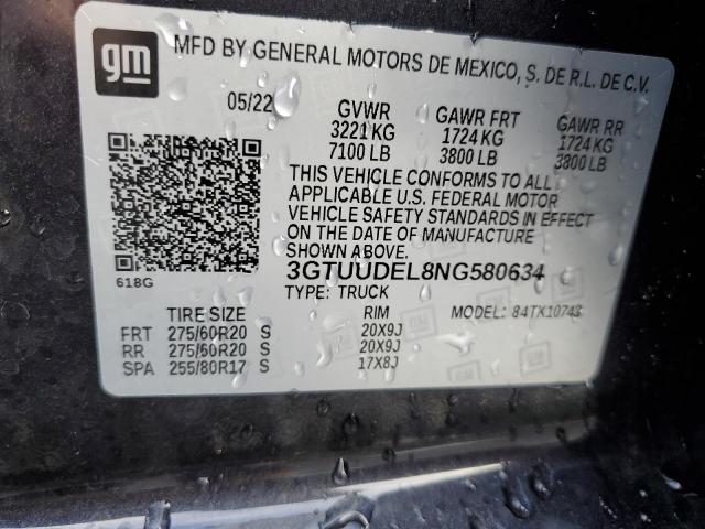 3GTUUDEL8NG580634 - 2022 GMC SIERRA K1500 SLT BLACK photo 12