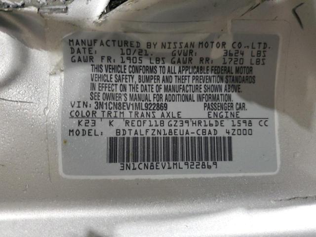 3N1CN8EV1ML922869 - 2021 NISSAN VERSA SV WHITE photo 13