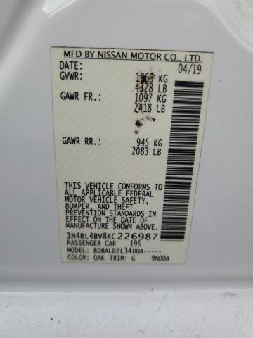 1N4BL4BV8KC226987 - 2019 NISSAN ALTIMA S WHITE photo 12