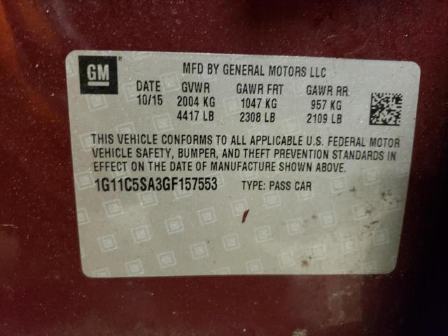 1G11C5SA3GF157553 - 2016 CHEVROLET MALIBU LIM LT Марун фото 12