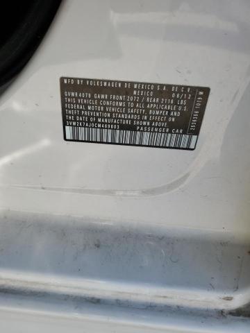 3VW2K7AJ0CM469803 - 2012 VOLKSWAGEN JETTA BASE Սպիտակ լուսանկար 10