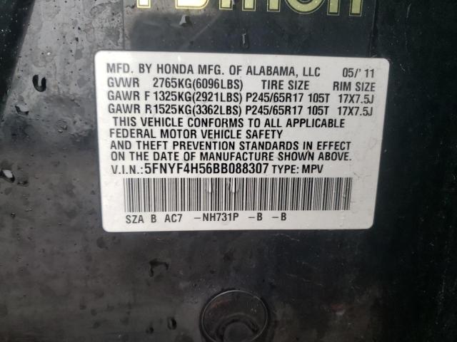 5FNYF4H56BB088307 - 2011 HONDA PILOT EXL BLACK photo 13