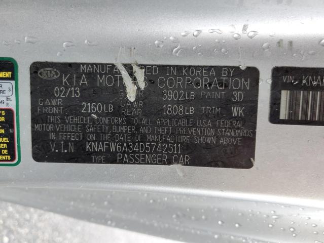 KNAFW6A34D5742511 - 2013 KIA FORTE SX SILVER photo 12