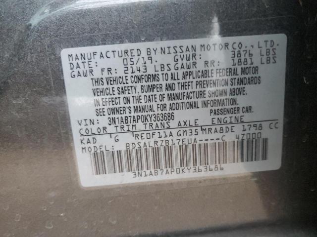 3N1AB7AP0KY363686 - 2019 NISSAN SENTRA S GRAY photo 12