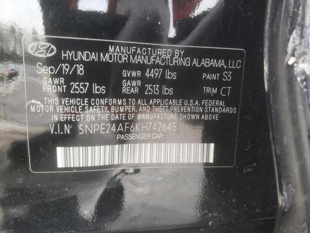 5NPE24AF6KH742645 - 2019 HYUNDAI SONATA SE BLACK photo 12