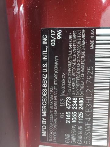 55SWF4KB3HU217925 - 2017 MERCEDES-BENZ C 300 4MATIC RED photo 12